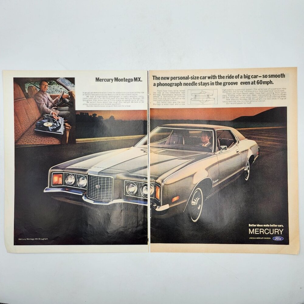 Vintage Mercury Montego MX Brougham 1972 Double-Page LIFE Magazine Print Ad